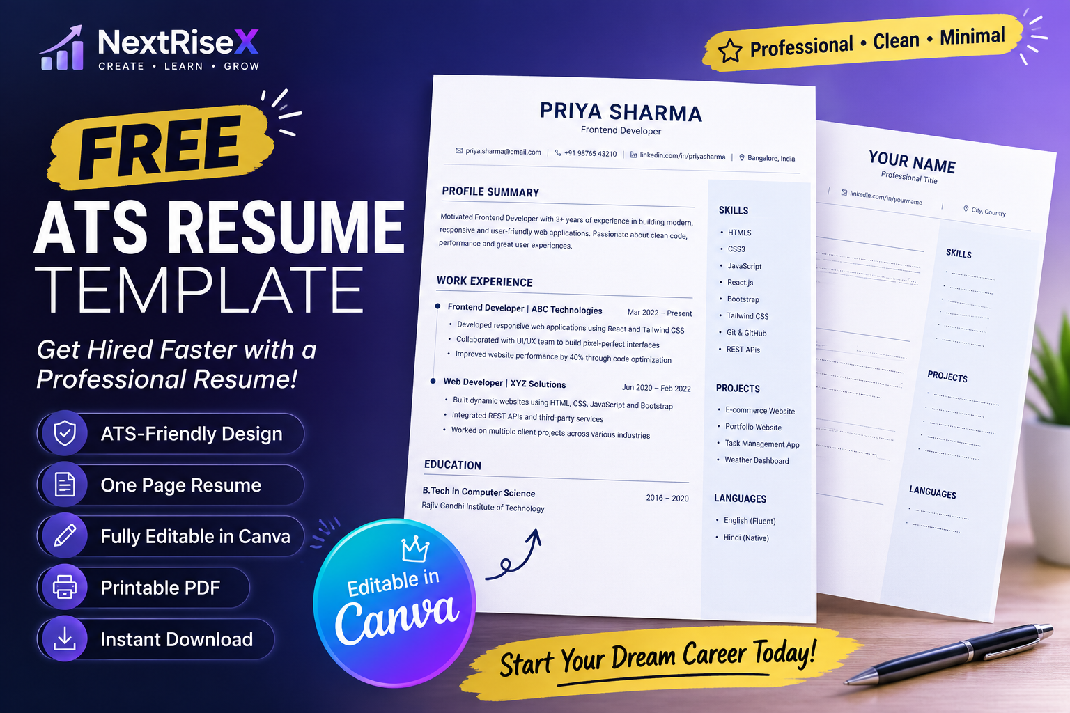 Free Minimal ATS Resume Template